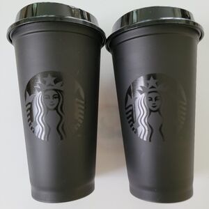 NWOT Starbucks Black Reusable Cup, 2 Pc Set
